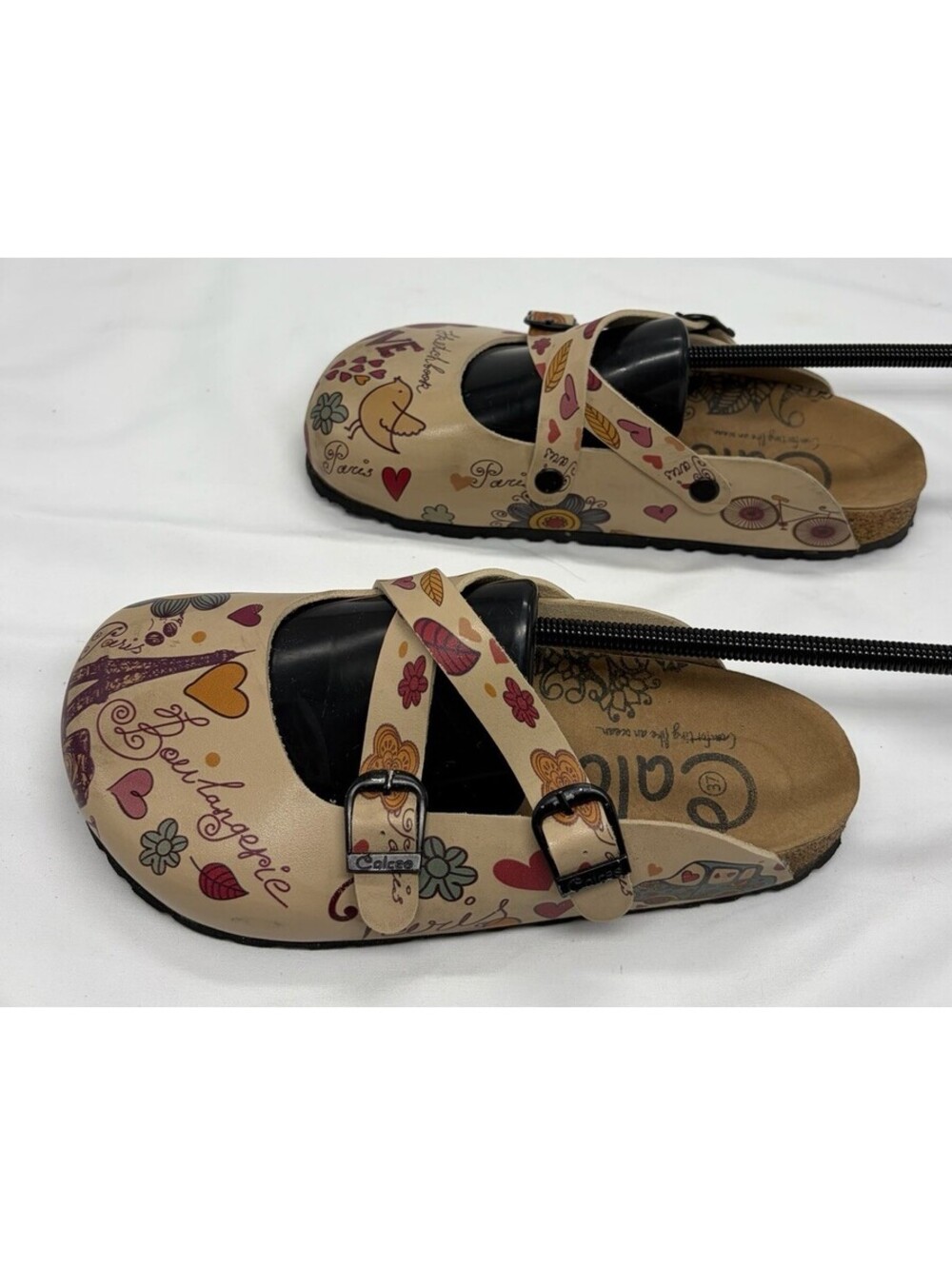 Calceo Women's Brown Sketchbook Doodle Clogs Shoes Sandals Sz 37